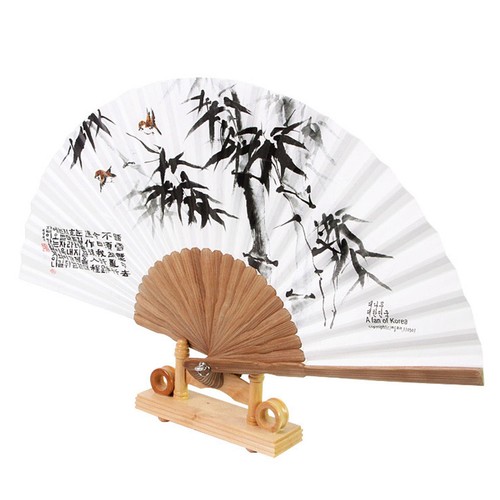 Korean Paper Bamboo Folding Fan Korean Tradition Hand Fan Bamboo Bird Picture - Picture 1 of 4