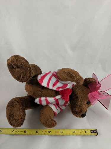 Dan Dee Brown Bear Plush Sits 7 Inch Maroon Bow Stripe Shirt Stuffed Animal toy - Picture 8 of 8