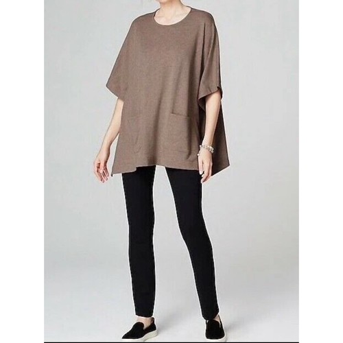 Pure Jill Sz M L Brown Poncho Pullover Cover Up Stretch Soft Front Pockets - Picture 7 of 8