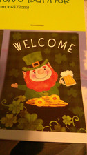 St. Patrick's Day Welcome Leprechaun Outdoor Garden Flag Banner 12" X 18" New