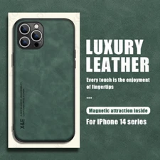 For iPhone 16 15 14 13 12 Pro Max 11 XR 8 Magnetic Leather Soft Phone Case Cover