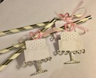 Silver Striped Paper Straws with Wedding Cake Tags x 6