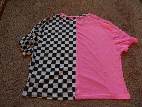 SHEIN 3X Mesh Sheer Top Pink and Black and White Checkered Patterned Stretch - Picture 7 of 7