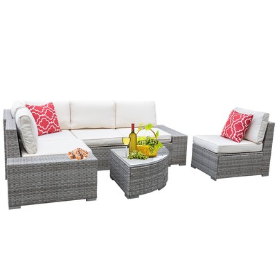 Patio Furniture Set 6pcs Outdoor Sectional Pe Rattan Sofa Chair Gray Wicker - Outdoor Patio Furniture Gray Wicker Patio Furniture Set 6pcs Outdoor Sectional Pe Rattan Sofa Chair Gray Wicker - Outdoor Patio Furniture Gray Wicker