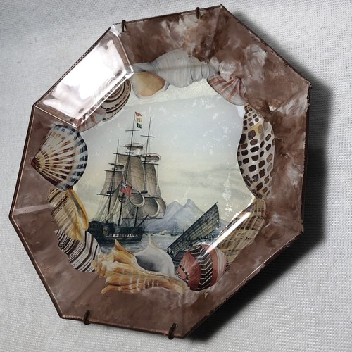 8.5” Vtg Mary D. McDougall Handmade Hanging Plate Ships Boat Sea Shells Decor - Picture 4 of 9