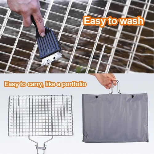Stainless Steel Grill Basket with Handle Non Stick Folding Meat BBQ Grilling - Picture 11 of 17