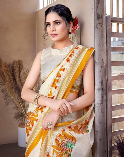 Women's Art Silk Saree Printed Saree With Unstitched Blouse Material - Picture 94 of 96