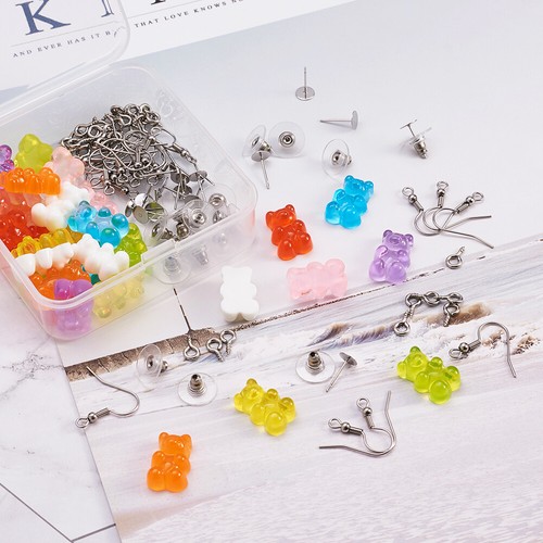 40Sets DIY Earring Making Set Jelly Bear Stud Earring Ear Wire w/ Ear Nut Women - Picture 5 of 10