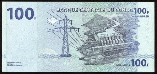 Congo DR 100 francs 2000.04.01. Elephant & D'Inga II Dam P92a G&D Print UNC - Picture 2 of 8