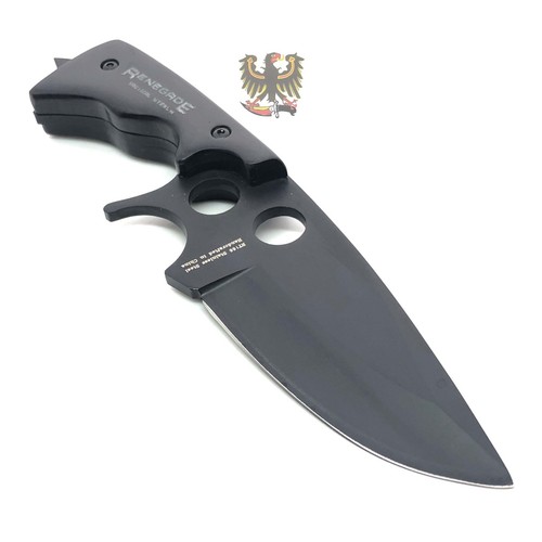 TACTICAL STEEL FIXED BLACK FINISH BLADE KNIFE WITH BLACK SMOOTH WOOD HANDLE - Picture 5 of 7