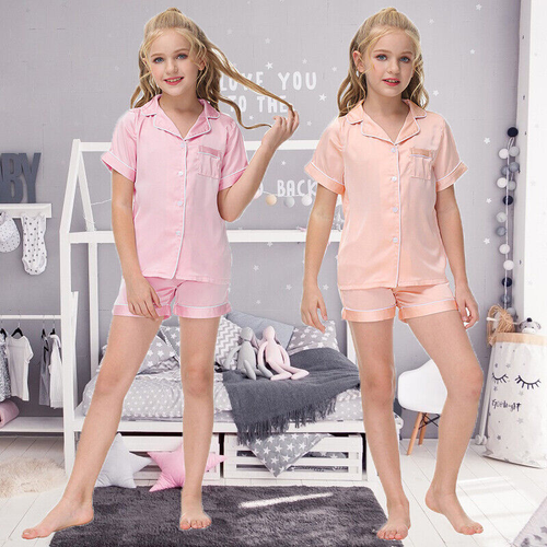 Kids Boys Girls Silk Pyjamas Nightwear Top Pants Pjs Satin Sleepwear Outfits - Picture 3 of 20