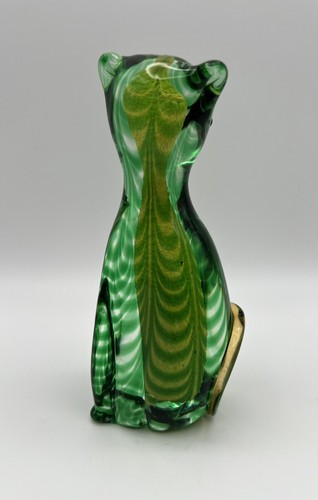 Vintage Venetian MURANO Jordan Imports 7” Green Glass Cat Figurine Made in Italy - Picture 5 of 10