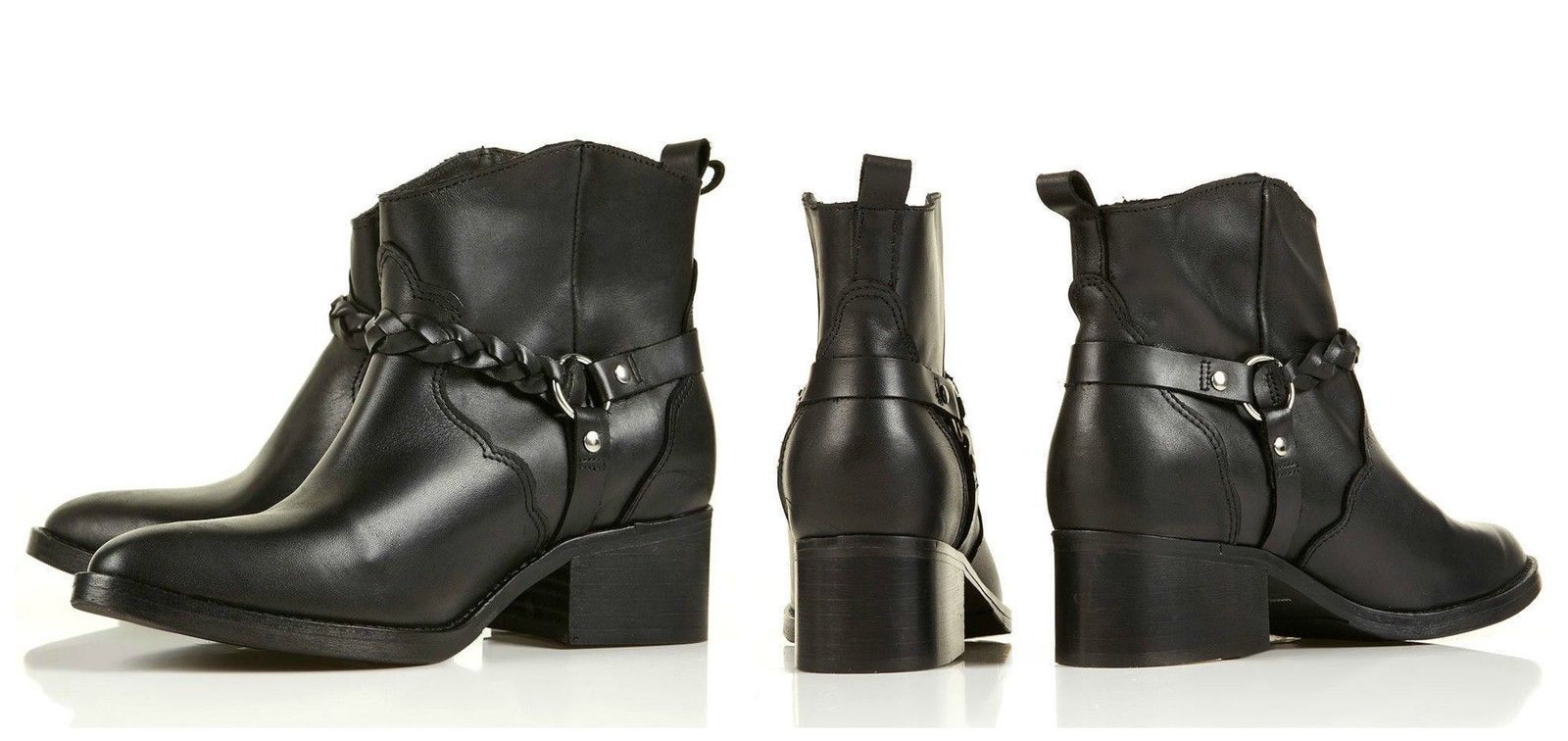 Topshop Negro Genuino Cuero Biker Botas al al Botas Tobillo Calzado Nuevo 45603d Topshop Negro Genuino Cuero Biker Botas al al Botas Tobillo Calzado Nuevo 45603d
