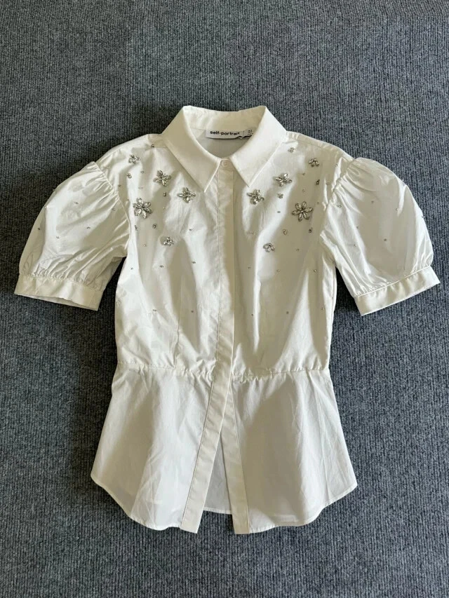 Self-Portrait Embellished Cotton Shirt Size UK6