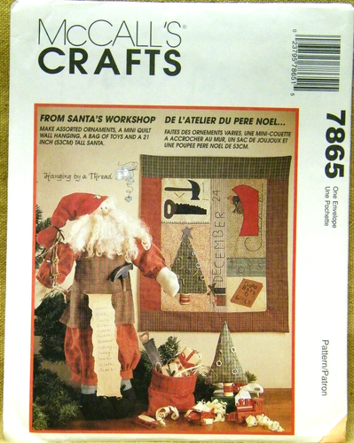 MCCALLS PATTERN 7865 SANTA'S WORKSHOP ORNAMENTS WALLHANGING SANTA UNCUT