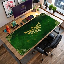 Zelda Mouse Pad, Gaming Desk Mat with Green Galaxy Hyrule Crest Design