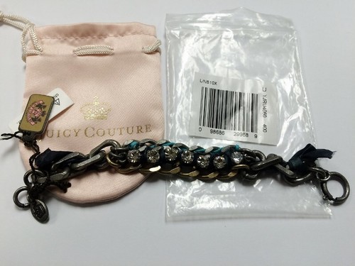 JUICY COUTURE WAR OF LOVE RHINESTONE BLUE RIBBON CHAIN BRACELET POUCH $78 TAG B3 - Picture 2 of 5