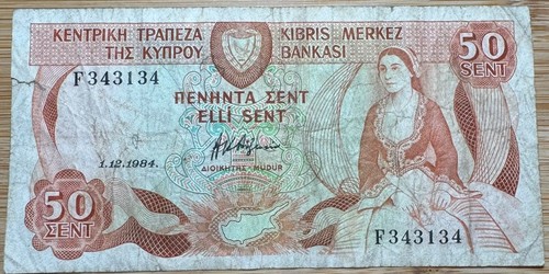 CHYPRE CYPRUS, BILLET DE 50 CENTS 1984 (BILL 188) CIRCULÉ
