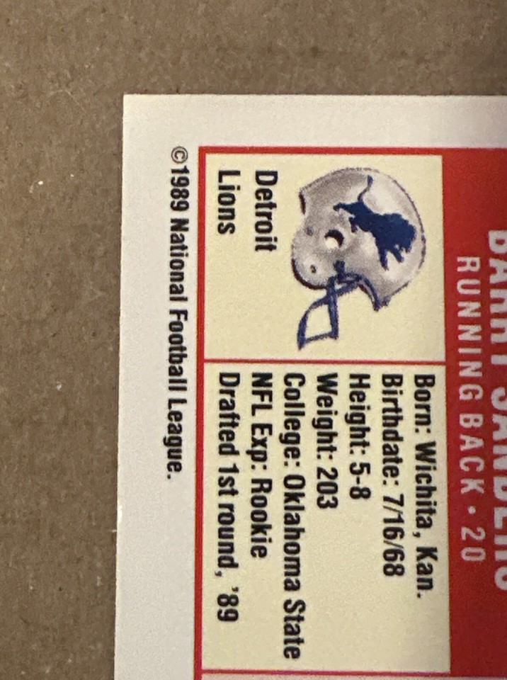 1989 Pro Set 494 Barry Sanders RC Detroit Lions ROOKIE eBay