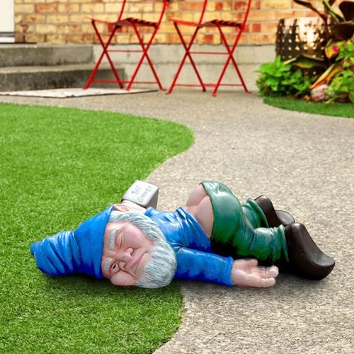 Funny Drunk Dwarf Garden Gnome Decor Yard Patio Ornament Rude Passed Out Statue - Picture 7 of 9