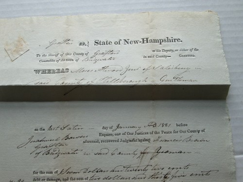 GRAFTON COUNTY, NEW HAMPSHIRE; LAST JAN. 1821 ATTACHMENT OF GOODS, FRANCIS BROWN - Picture 2 of 7