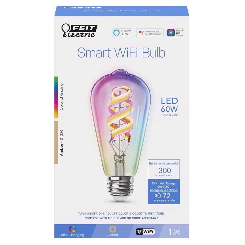 Feit Electric acre ST21 E26 Medium LED Smart Bulb Amber 60 Watt