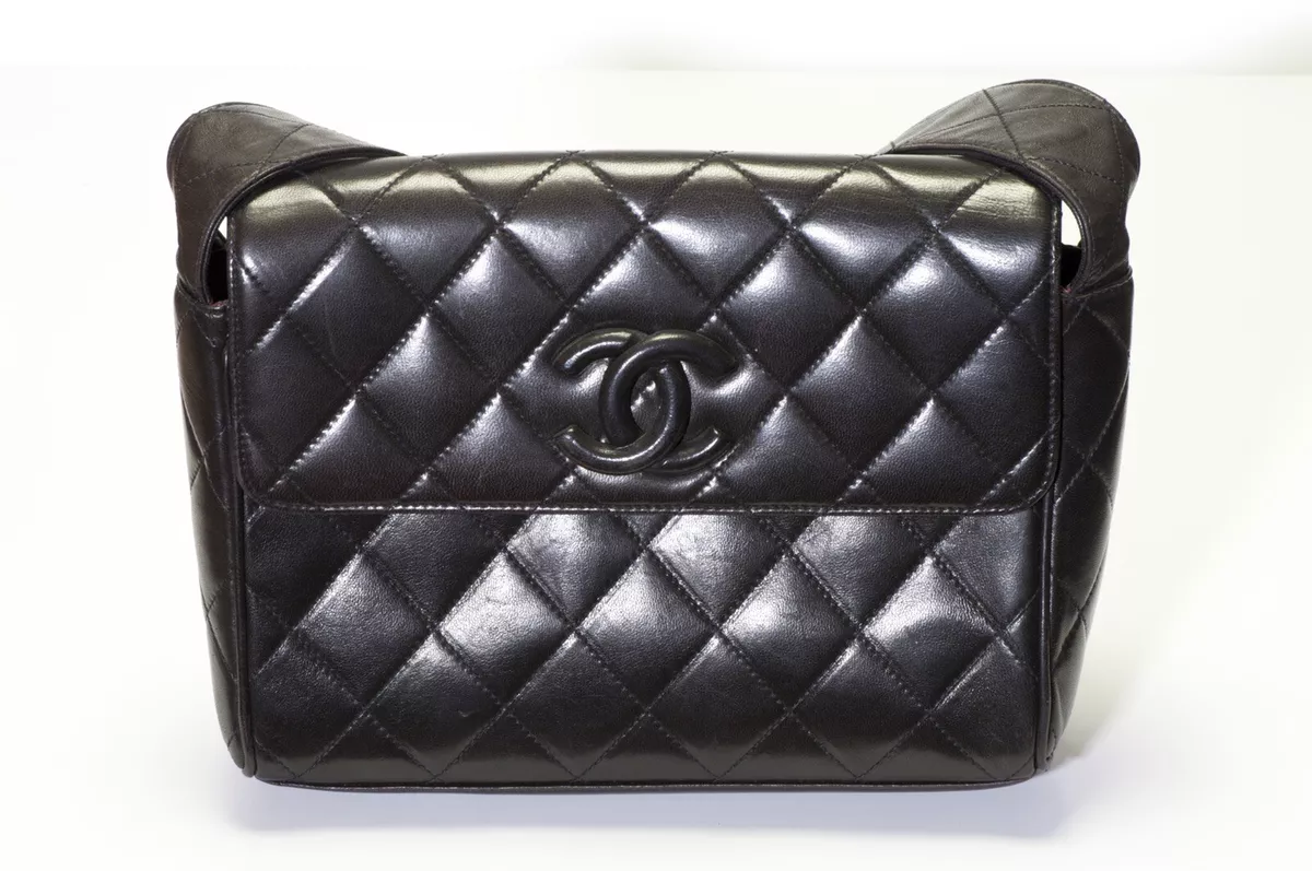 CHANEL CC Logo Half Flap Quilted Chain Shoulder Bag Leather Black Gold  373RA112