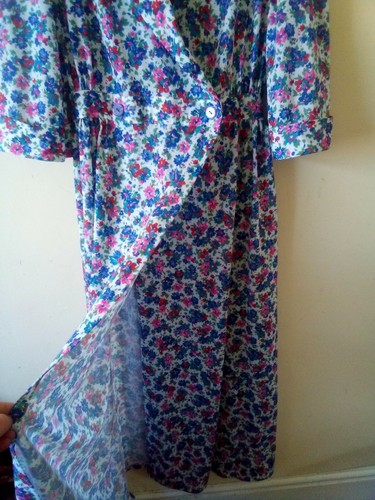 Vintage 90s Blue Robe Sz 8 10 Pink Ditsy Floral St Michael M&S Cottagecore - Picture 3 of 9