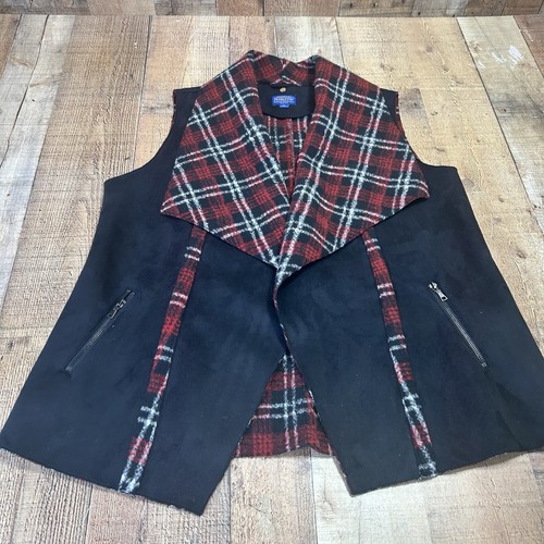 Pendleton Black Faux Suede Vest Women Black & Red Flannel Jacket Size XXL FLAW - Picture 7 of 10
