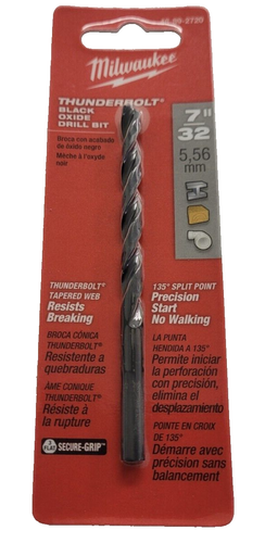 48-89-2720 7/32" X 3.7" OAL Milwaukee Drill Bit 135 Split Point Black 3 Flat Shk - Picture 1 of 4