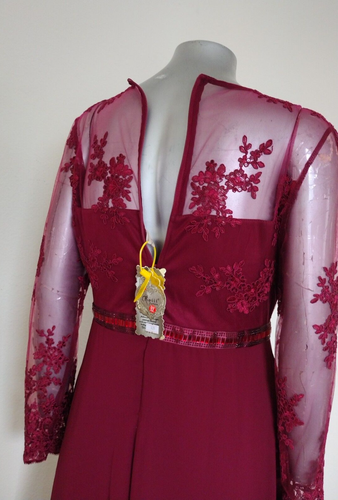 NWT WOMAN Roiii Fashion Occasion Maxi Dress Size XL chiffon/lace long sleeve Zip - Picture 20 of 24