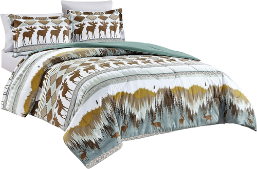 3-Piece Wilderness Forest Wildlife Moose Bear Microfiber Printed Comforter Set, - Picture 6 of 6