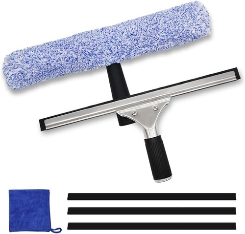 6Pcs Professional Window Cleaning Equipment 14inch Silicon Squeegee & Microfiber - Picture 2 of 8
