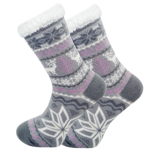 Ladies Womens Thermal Socks 4.8 Tog Sherpa Fleece Lining Slippers Gripper Soles - Picture 5 of 8