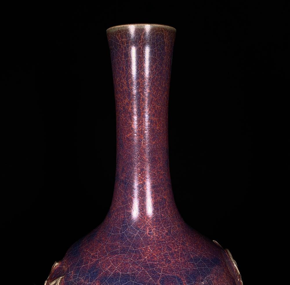 32.5CM Old Chinese Song Jun Yao Jun Kiln Vase w/beast head