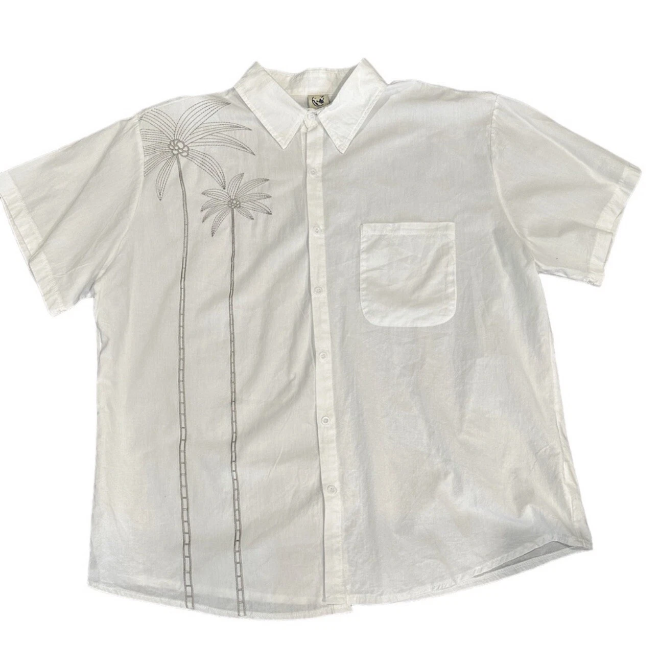 Men’s HAWALILI Hawaiian Shirt 2XL Button Up Embroidered Short Sleeve White