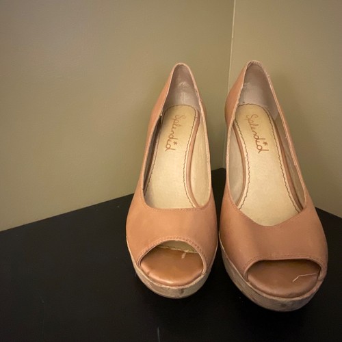 Women’s Wooden Wedge Slide By Splendid Made Of Leather & Wood With Peep-toe 9.5M - Picture 2 of 5
