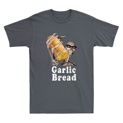 Garlic Bread Skeleton Funny Skull Hold Bread Graphic Quote Vintage Men's T-Shirt - Picture 4 of 8