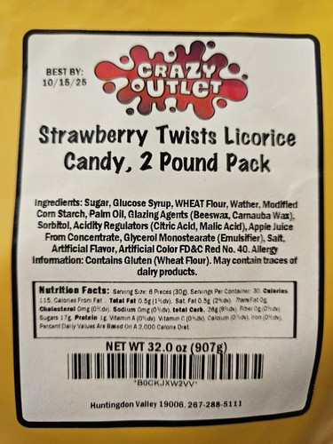 Strawberry Twists Licorice Candy, 2 lb Pound Pack, Exp 10/15/2025 CRAZY OUTLET - Picture 6 of 6