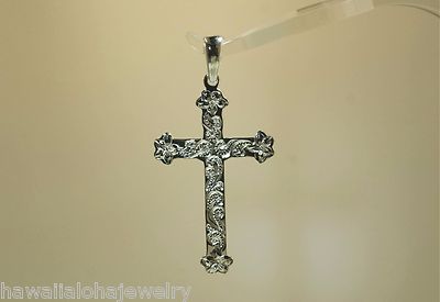 26MM SOLID 925 STER SILVER HAND-ENGRAVED HAWAIIAN ROYALTY SCROLLS CROSS PENDANT