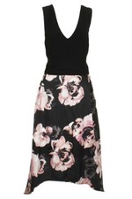 Xscape Plus Size Black Pink Sleeveless Illusion Floral Print A-Line Gown 22W