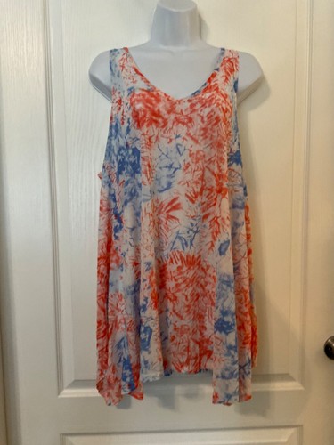 India Boutique Swim Suit Cover-up Tank Sheer Blue/Orange Pullover One Size -B38