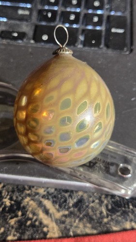 Vintage Iridescent Art Glass Craig ZWEIFEL Signed Holiday ORNAMENT Purple & Gold - Picture 8 of 10