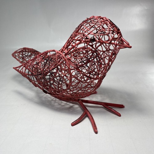 Metal Woven Wire Mesh Standing Red Bird Figurine 9.5” Christmas Decor - Afbeelding 1 van 8