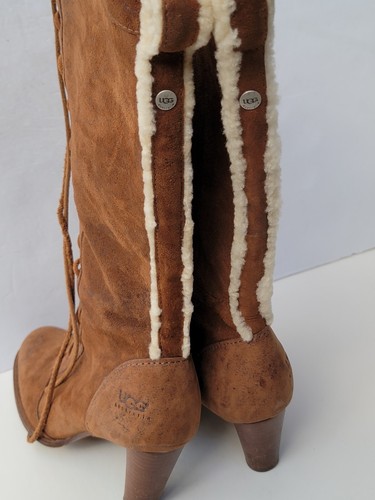 Botas UGG Camille para mujer talla 6 de cuero marrón con cremallera de encaje (F8007F) - Imagen 3 de 11