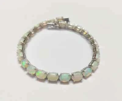 Bracelet En Opale Éthiopienne Naturelle En Argent Sterling 925 6x8 Mm - Photo 1/3