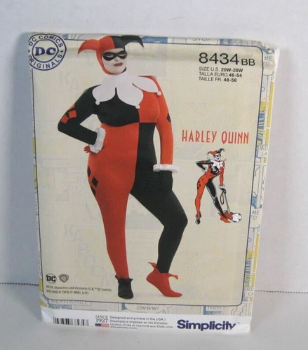 Simplicity DC Comics Harley Quinn Costume Pattern #8434 Women's 20W - 28W Uncut