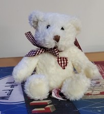 Russ True Heart Teddy Bear White Plush Stuffed Animal 6" Checkered bow BX28