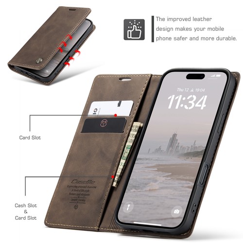 CaseMe Magnetic Flip Leather Card Case For iPhone 16e Pro Max 15 14 13 12mini 11 - Picture 71 of 85