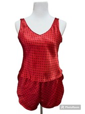 Vintage 1980s Amaretto Lingerie Two-Piece Pajamas Tank Shorts Red Size XS USA